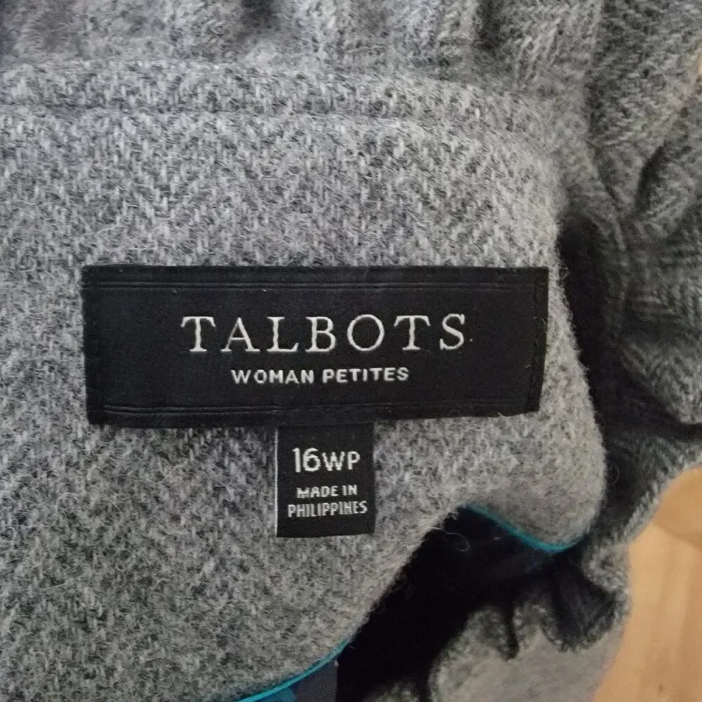 Talbots Grey Wool Blend Ruffle Trim Button Front Blazer Jacket 16 WP Corporate